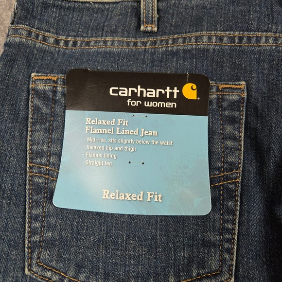 Carhartt Flannel Lined Jeans Womens 10 Blue Denim Relaxed Fit Straight Leg NEW - Picture 8 of 14